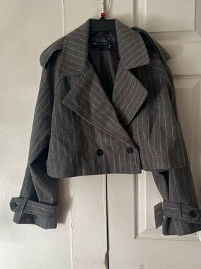 ASOS Gray Pinstripe Cropped Double-Breasted Blazer OVERSIZED